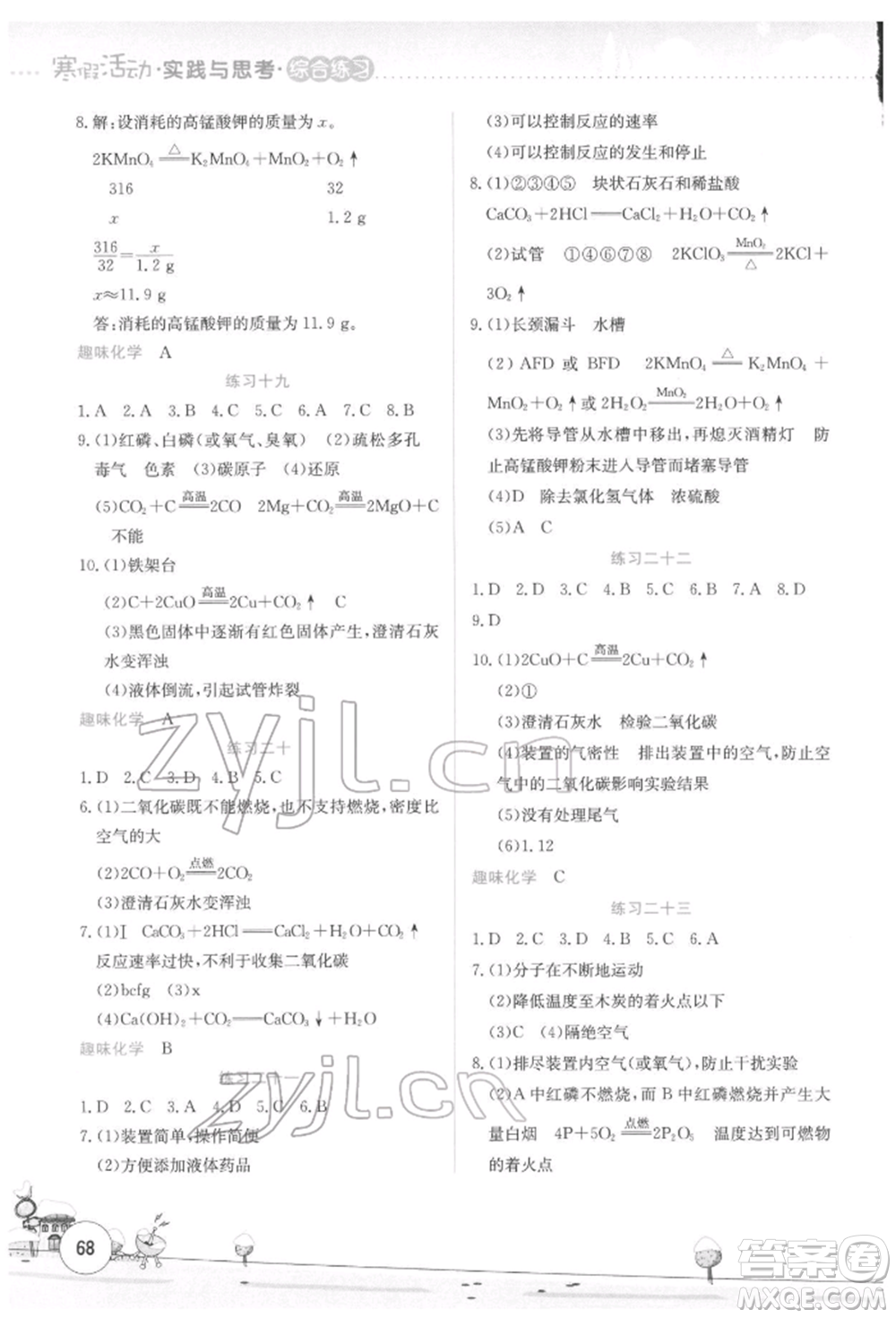 云南大學出版社2022寒假活動實踐與思考綜合練習九年級化學通用版參考答案