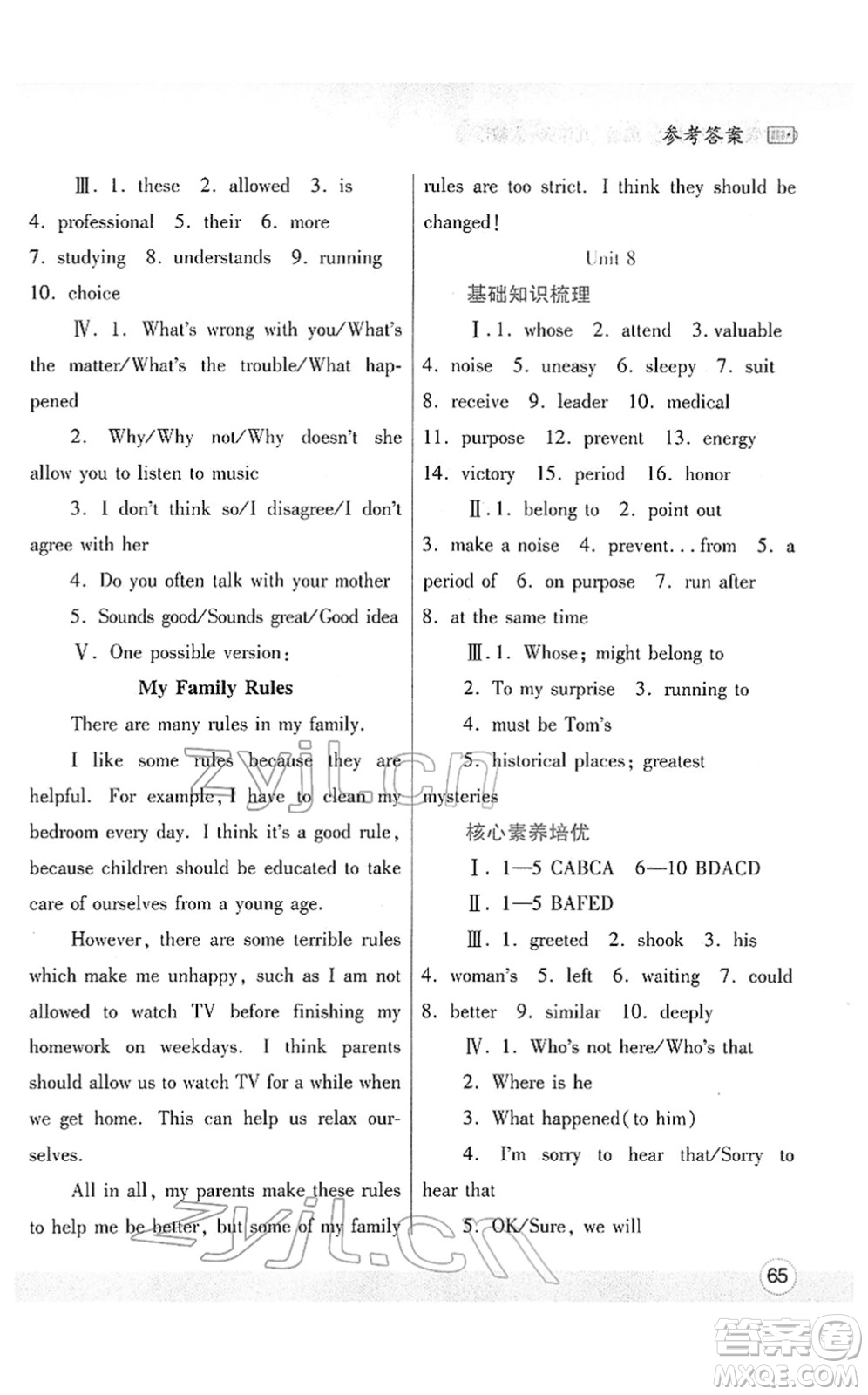 陜西師范大學(xué)出版總社2022寒假作業(yè)與生活九年級英語人教版答案