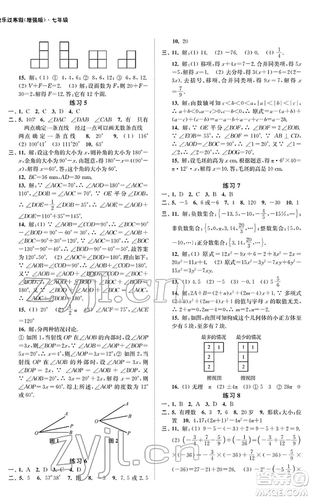 江蘇鳳凰科學(xué)技術(shù)出版社2022快樂(lè)過(guò)寒假七年級(jí)合訂本通用版增強(qiáng)版答案