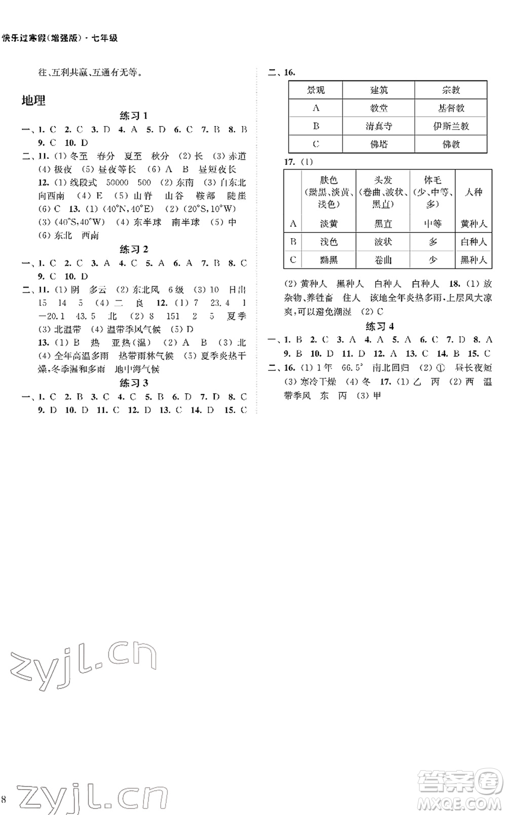 江蘇鳳凰科學(xué)技術(shù)出版社2022快樂(lè)過(guò)寒假七年級(jí)合訂本通用版增強(qiáng)版答案