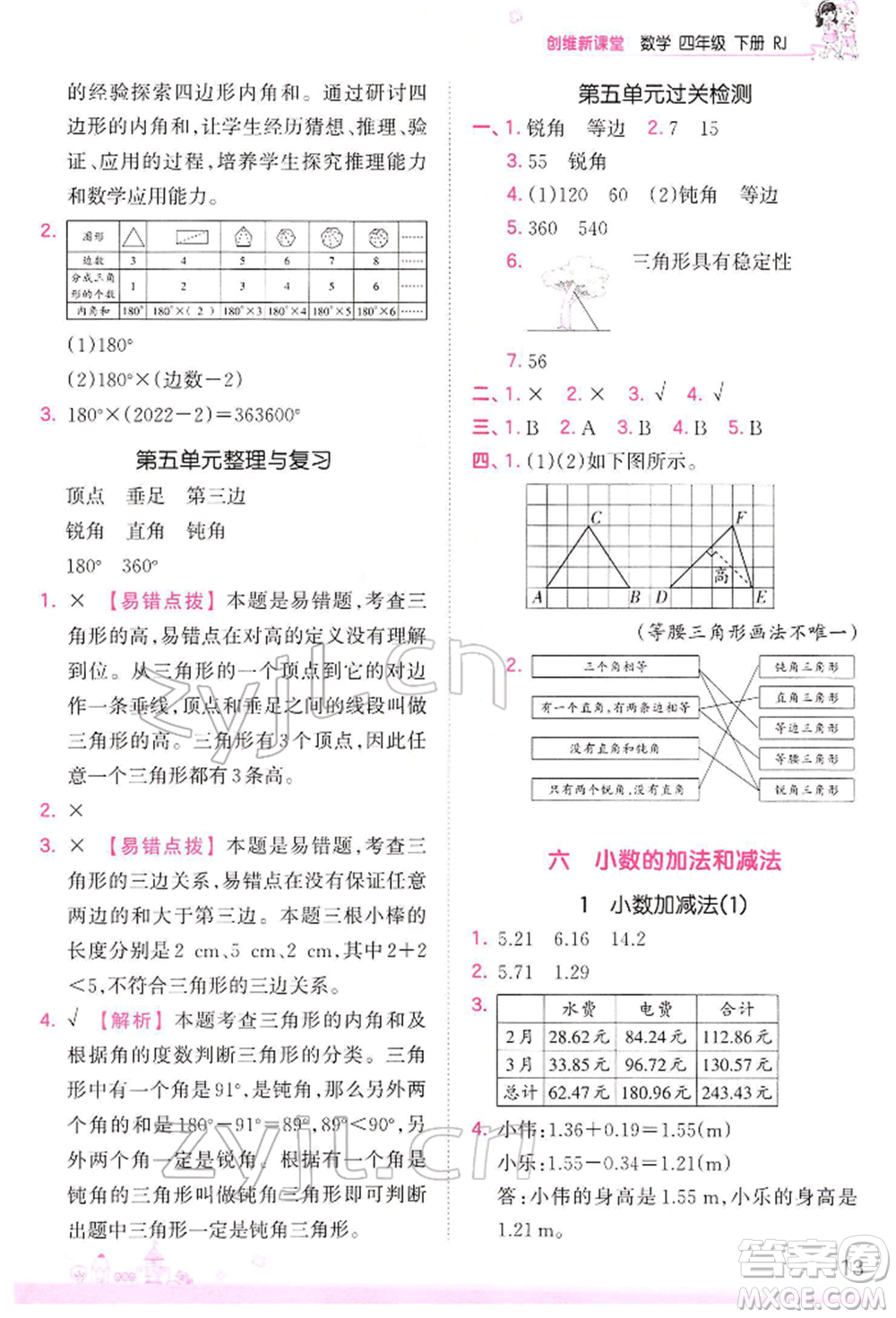 江西人民出版社2022王朝霞創(chuàng)維新課堂同步優(yōu)化訓(xùn)練四年級下冊數(shù)學(xué)人教版參考答案