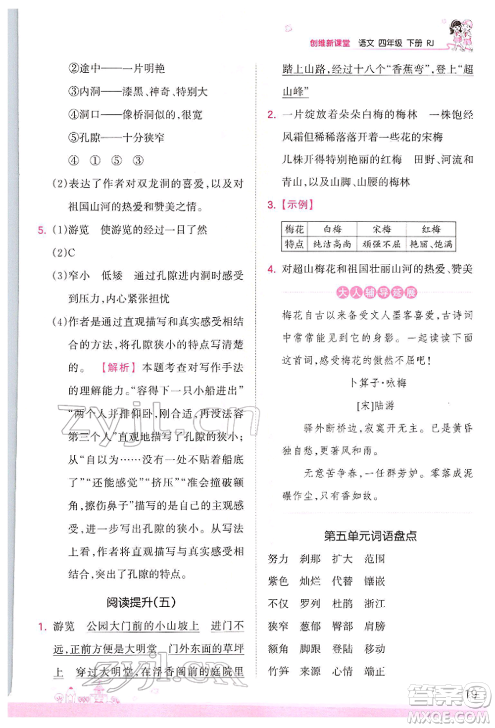 江西人民出版社2022王朝霞創(chuàng)維新課堂同步優(yōu)化訓(xùn)練四年級下冊語文人教版參考答案