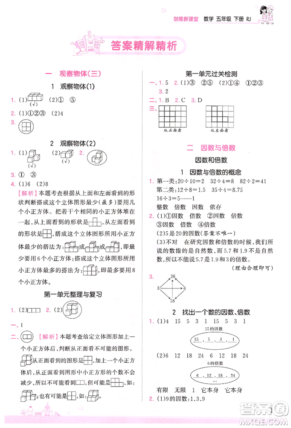 江西人民出版社2022王朝霞創(chuàng)維新課堂同步優(yōu)化訓(xùn)練五年級下冊數(shù)學(xué)人教版參考答案