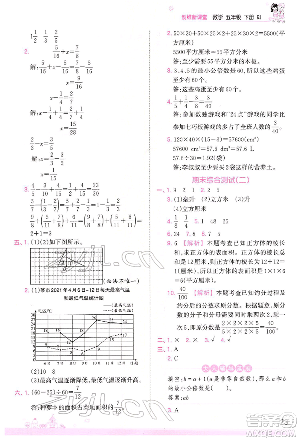 江西人民出版社2022王朝霞創(chuàng)維新課堂同步優(yōu)化訓(xùn)練五年級下冊數(shù)學(xué)人教版參考答案