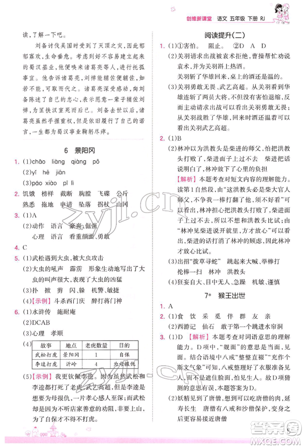 江西人民出版社2022王朝霞創(chuàng)維新課堂同步優(yōu)化訓(xùn)練五年級(jí)下冊(cè)語(yǔ)文人教版參考答案