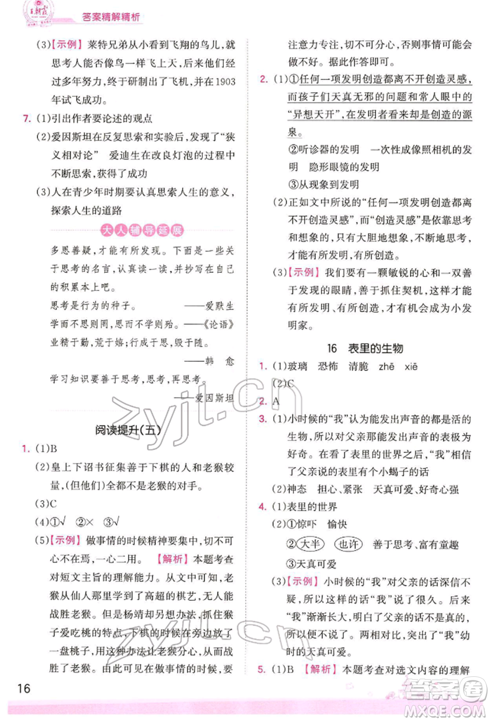 江西人民出版社2022王朝霞創(chuàng)維新課堂同步優(yōu)化訓(xùn)練六年級下冊語文人教版參考答案