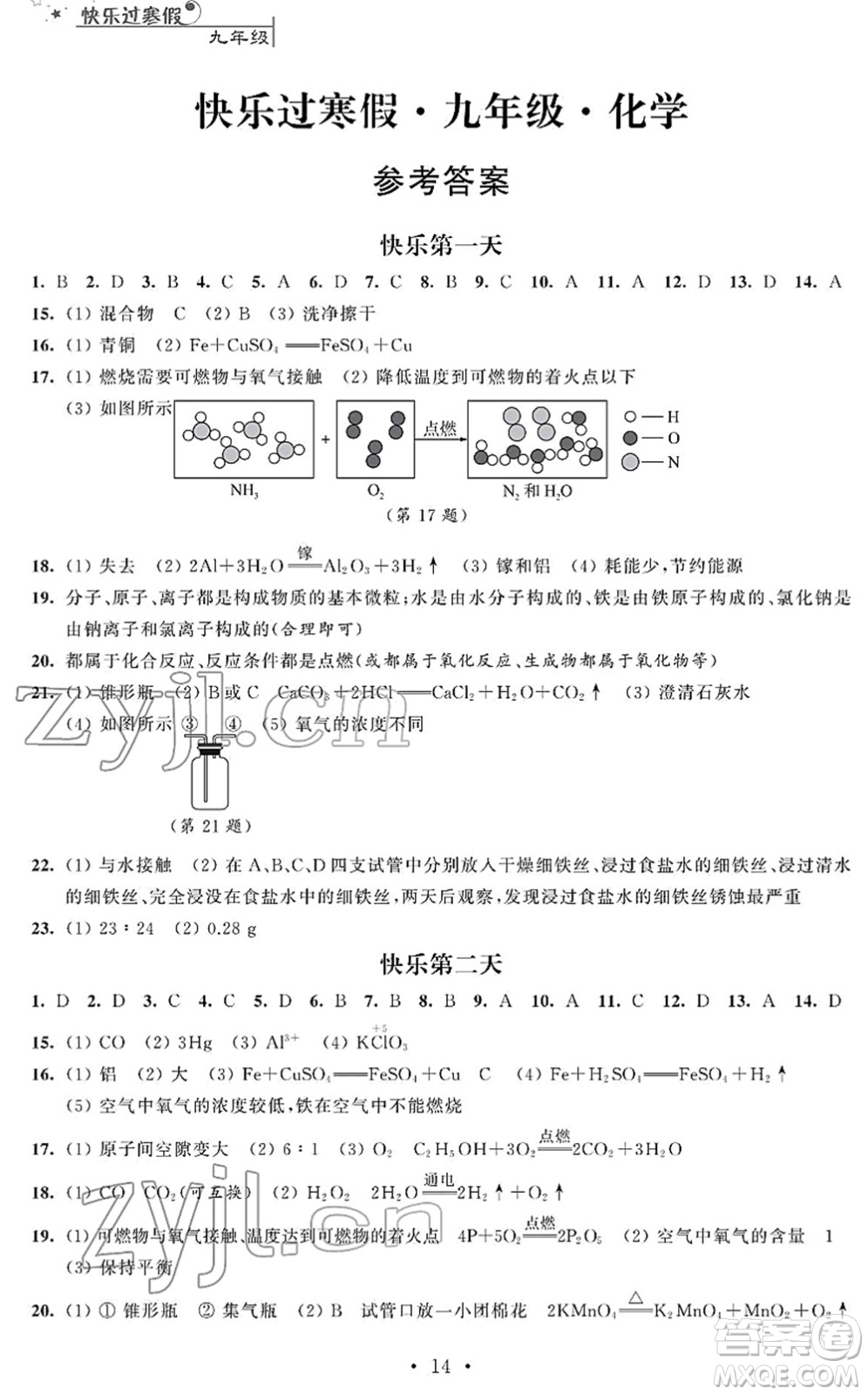 江蘇人民出版社2022快樂(lè)過(guò)寒假九年級(jí)合訂本通用版答案