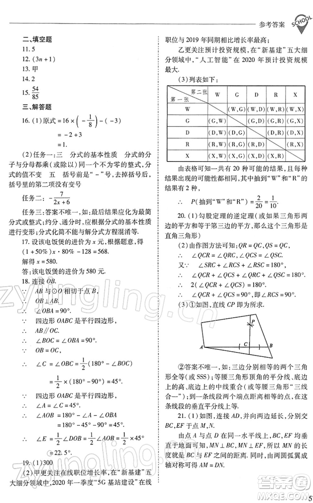 山西教育出版社2022新課程問題解決導學方案九年級數學下冊人教版答案