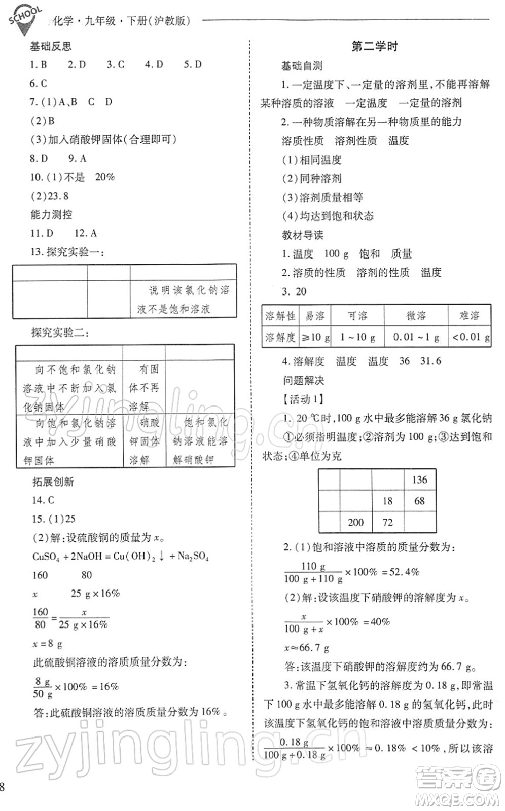 山西教育出版社2022新課程問(wèn)題解決導(dǎo)學(xué)方案九年級(jí)化學(xué)下冊(cè)滬教版答案