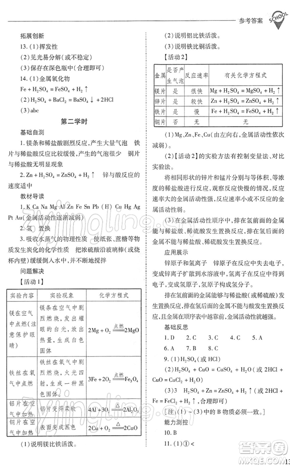 山西教育出版社2022新課程問(wèn)題解決導(dǎo)學(xué)方案九年級(jí)化學(xué)下冊(cè)滬教版答案