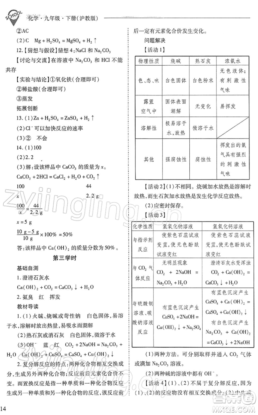 山西教育出版社2022新課程問(wèn)題解決導(dǎo)學(xué)方案九年級(jí)化學(xué)下冊(cè)滬教版答案