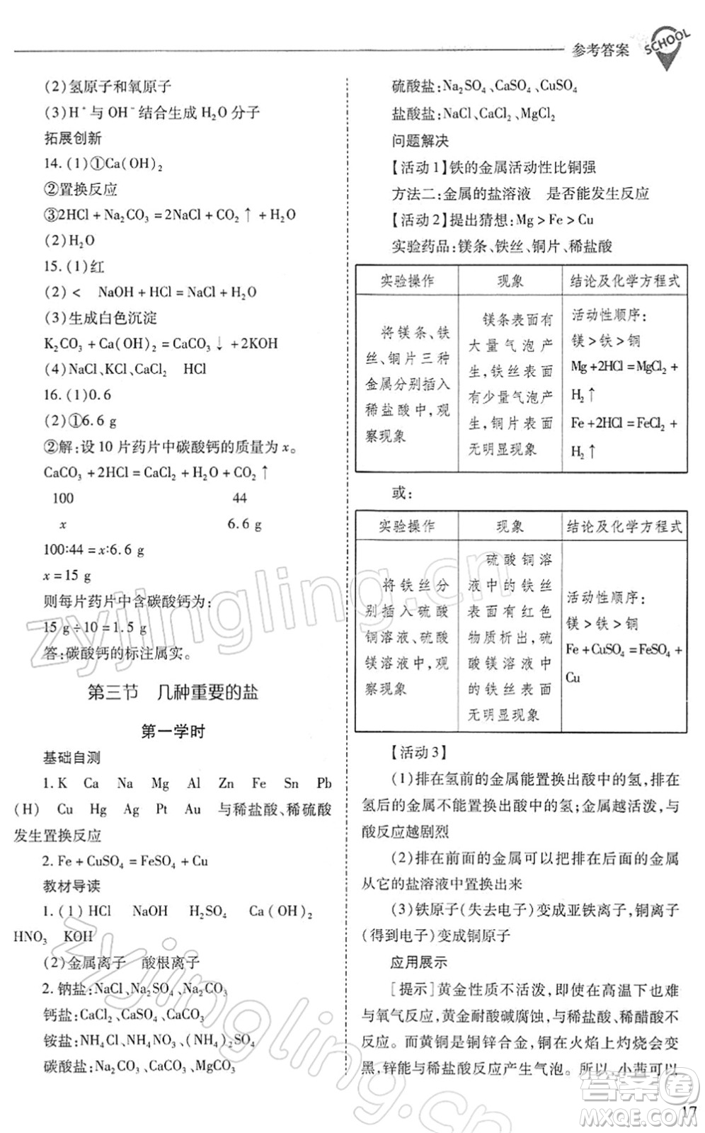 山西教育出版社2022新課程問(wèn)題解決導(dǎo)學(xué)方案九年級(jí)化學(xué)下冊(cè)滬教版答案