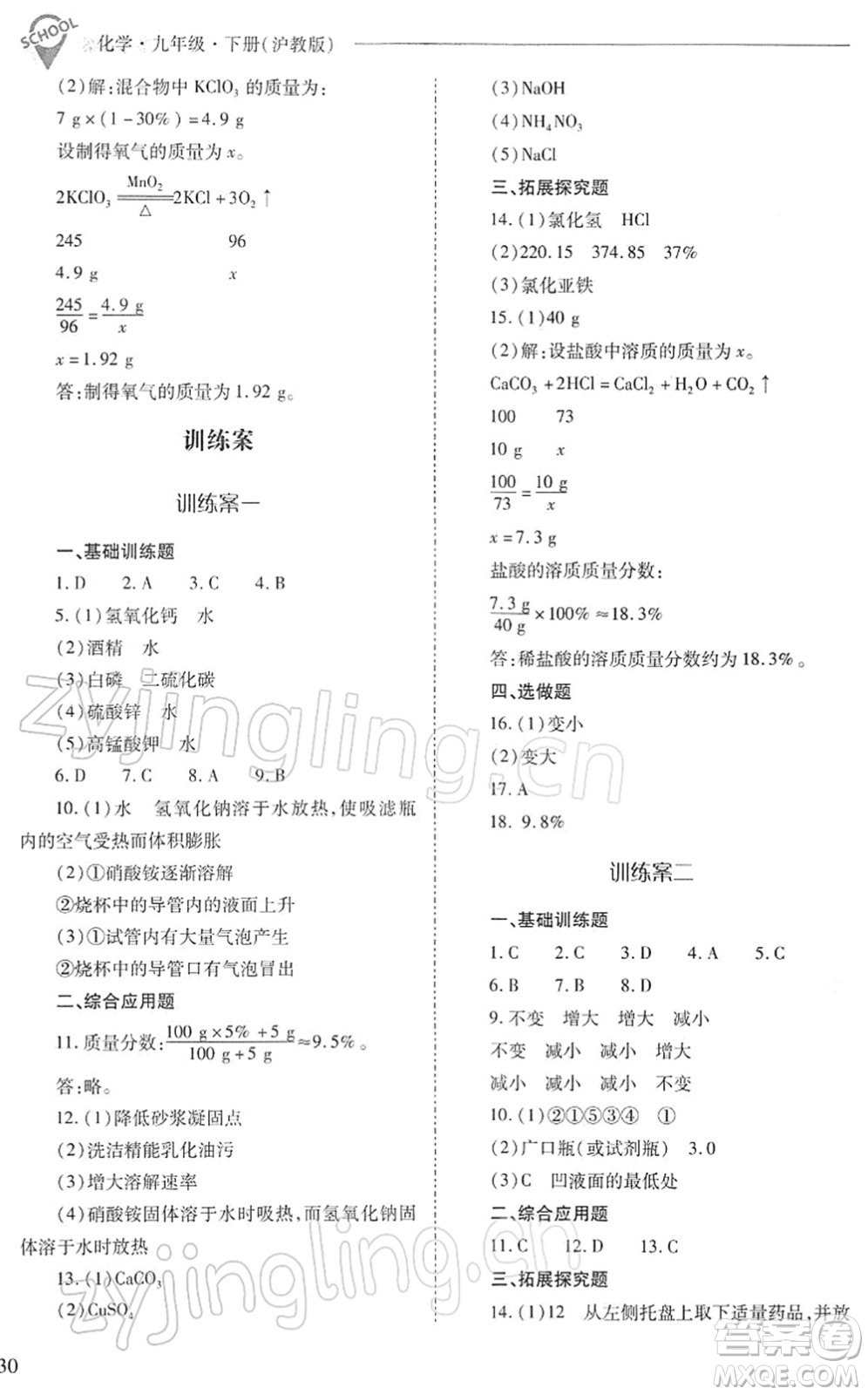 山西教育出版社2022新課程問(wèn)題解決導(dǎo)學(xué)方案九年級(jí)化學(xué)下冊(cè)滬教版答案