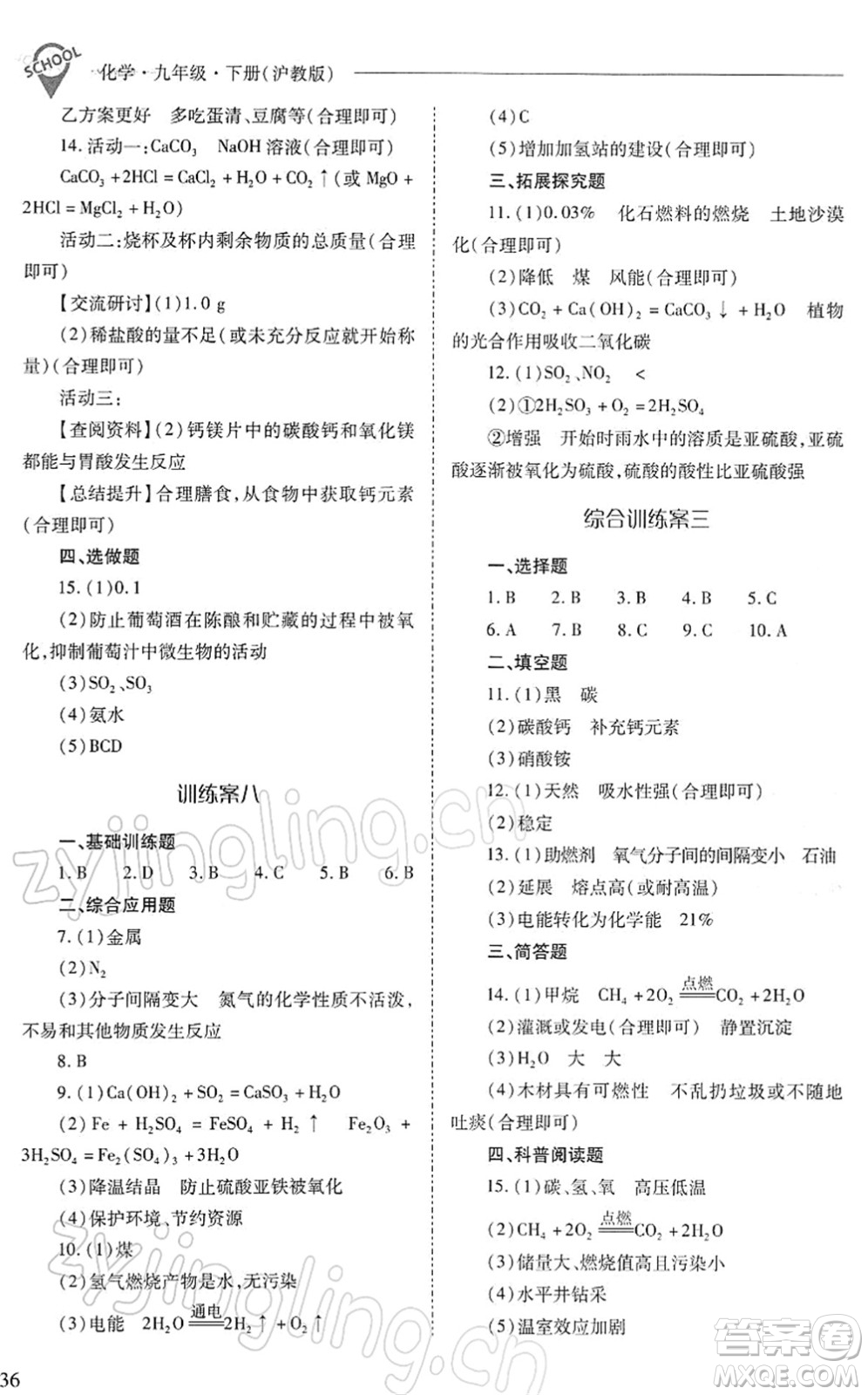 山西教育出版社2022新課程問(wèn)題解決導(dǎo)學(xué)方案九年級(jí)化學(xué)下冊(cè)滬教版答案