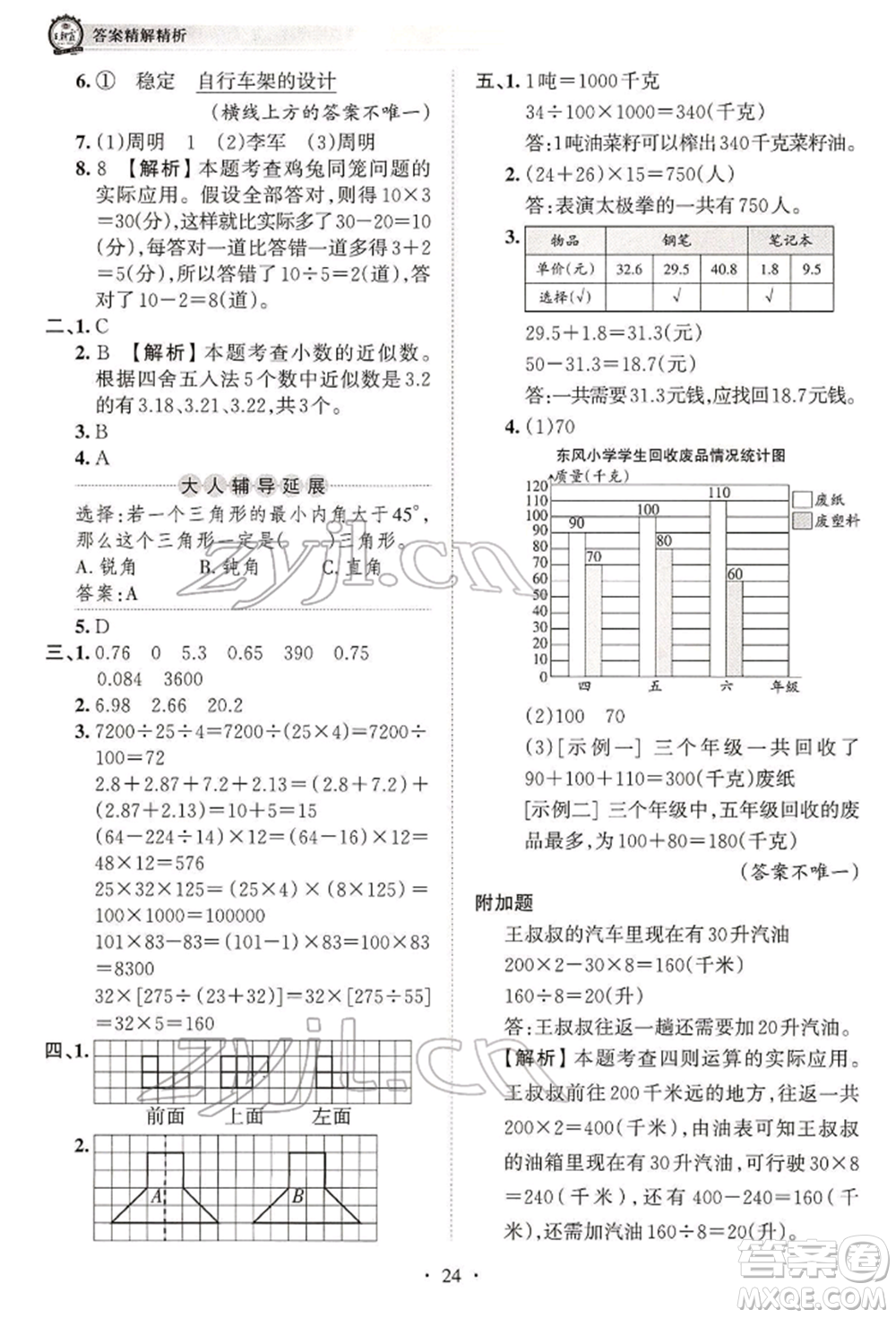 江西人民出版社2022王朝霞考點(diǎn)梳理時(shí)習(xí)卷四年級(jí)數(shù)學(xué)下冊(cè)人教版參考答案