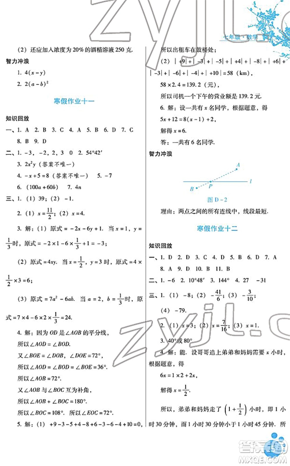 河北少年兒童出版社2022寒假生活七年級數(shù)學通用版答案