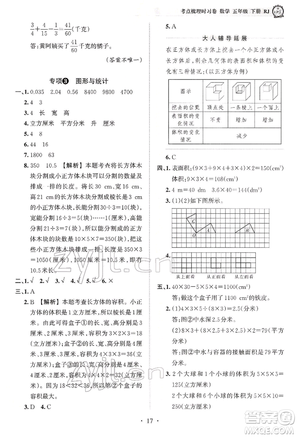 江西人民出版社2022王朝霞考點(diǎn)梳理時(shí)習(xí)卷五年級數(shù)學(xué)下冊人教版參考答案