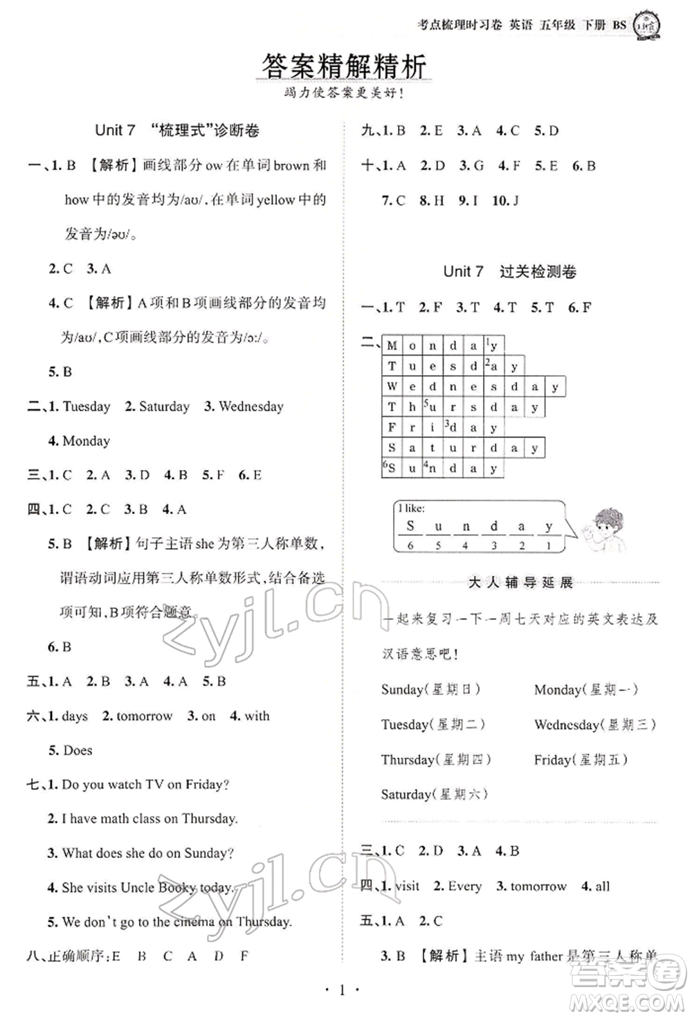 江西人民出版社2022王朝霞考點(diǎn)梳理時(shí)習(xí)卷五年級(jí)英語(yǔ)下冊(cè)北師大版參考答案