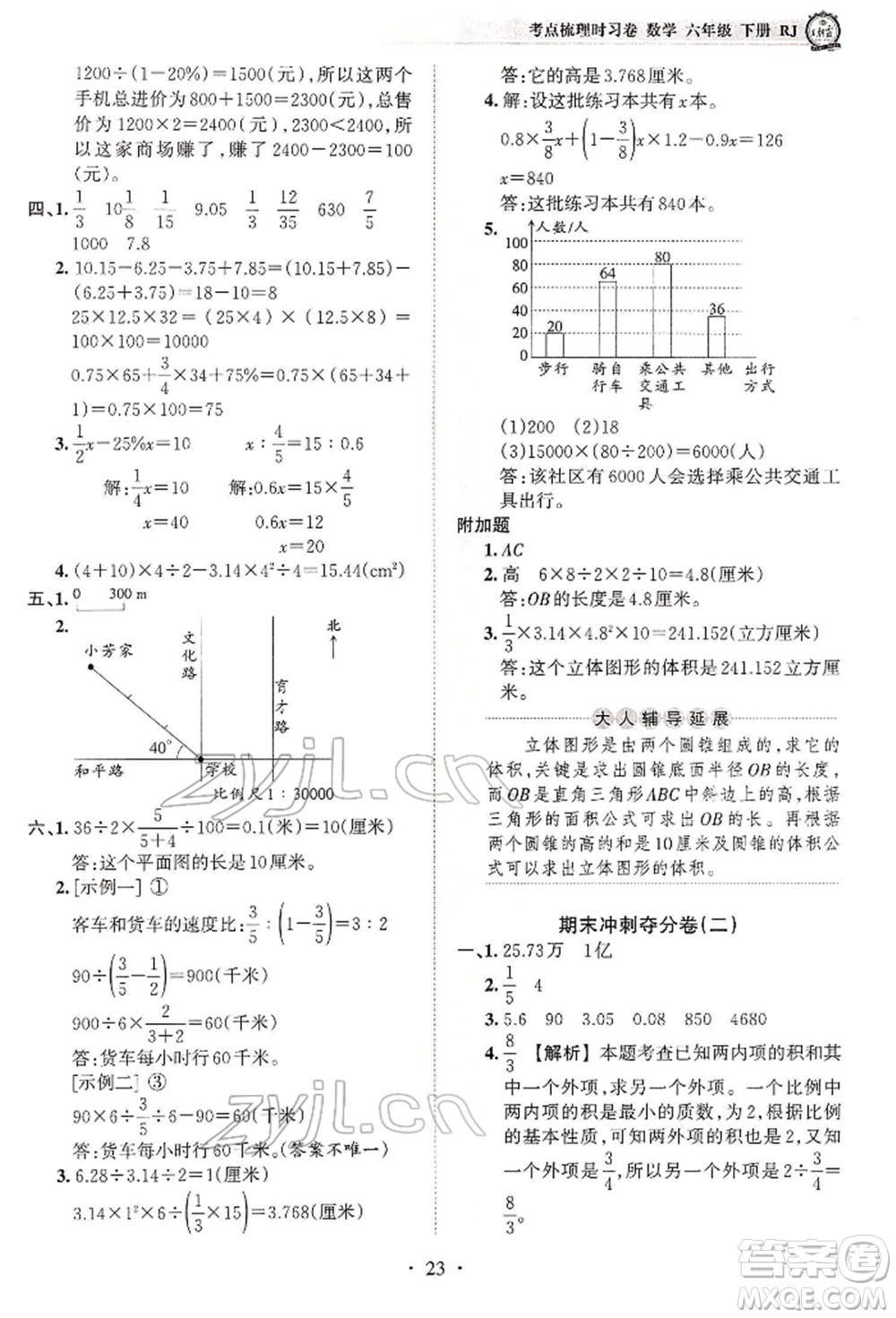 江西人民出版社2022王朝霞考點梳理時習(xí)卷六年級數(shù)學(xué)下冊人教版參考答案