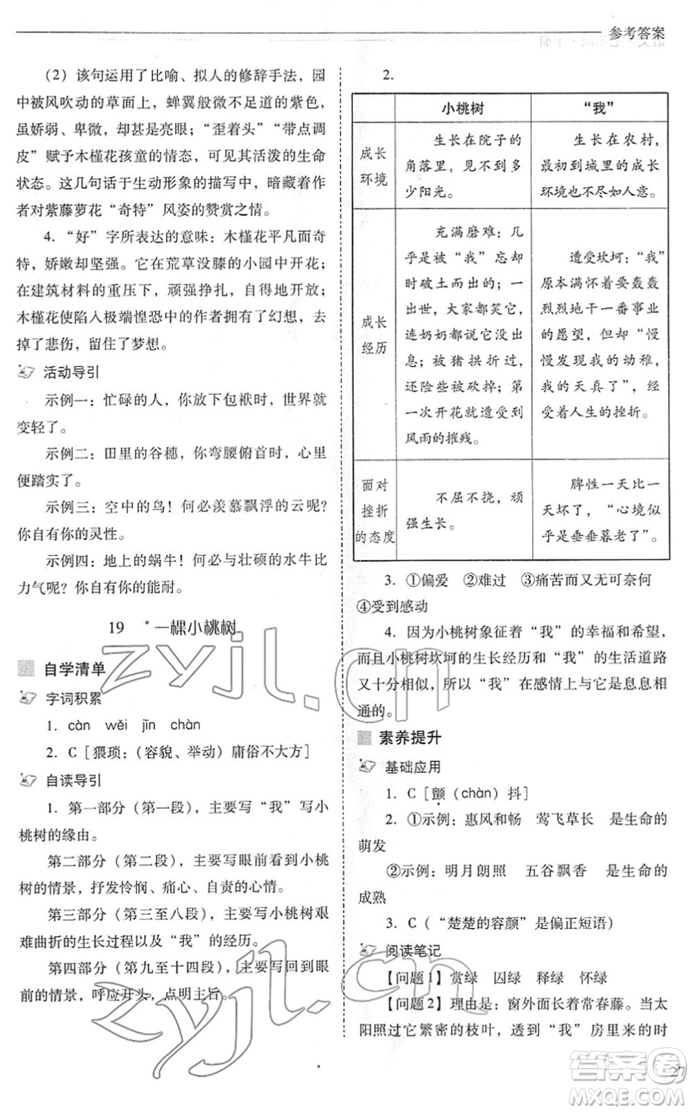 山西教育出版社2022新課程問題解決導(dǎo)學(xué)方案七年級(jí)語文下冊(cè)人教版答案