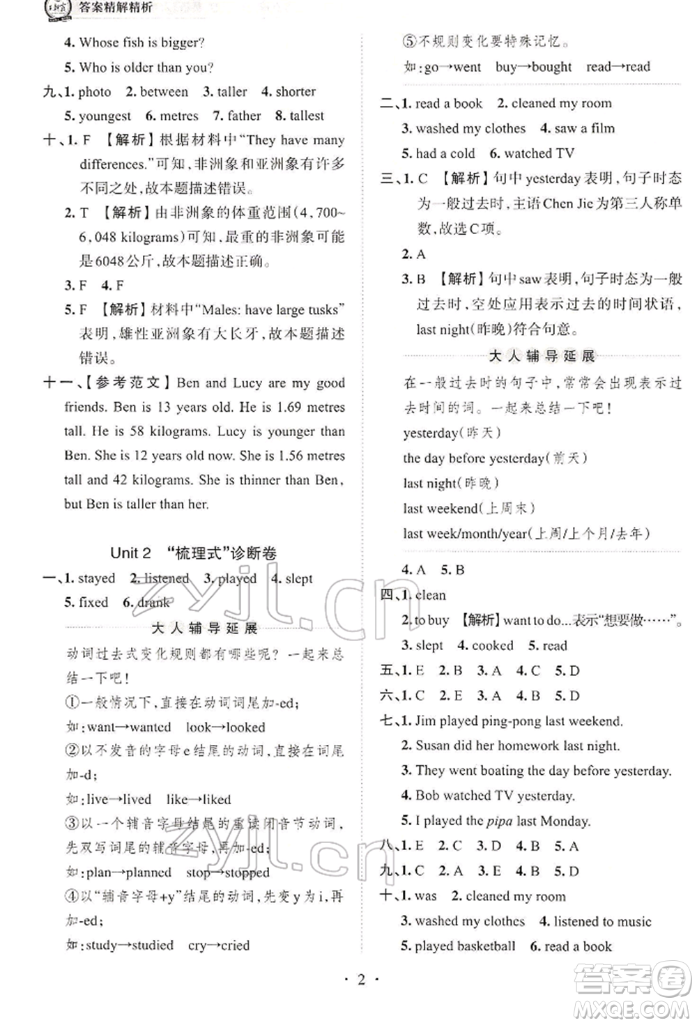 江西人民出版社2022王朝霞考點梳理時習(xí)卷六年級英語下冊人教版參考答案