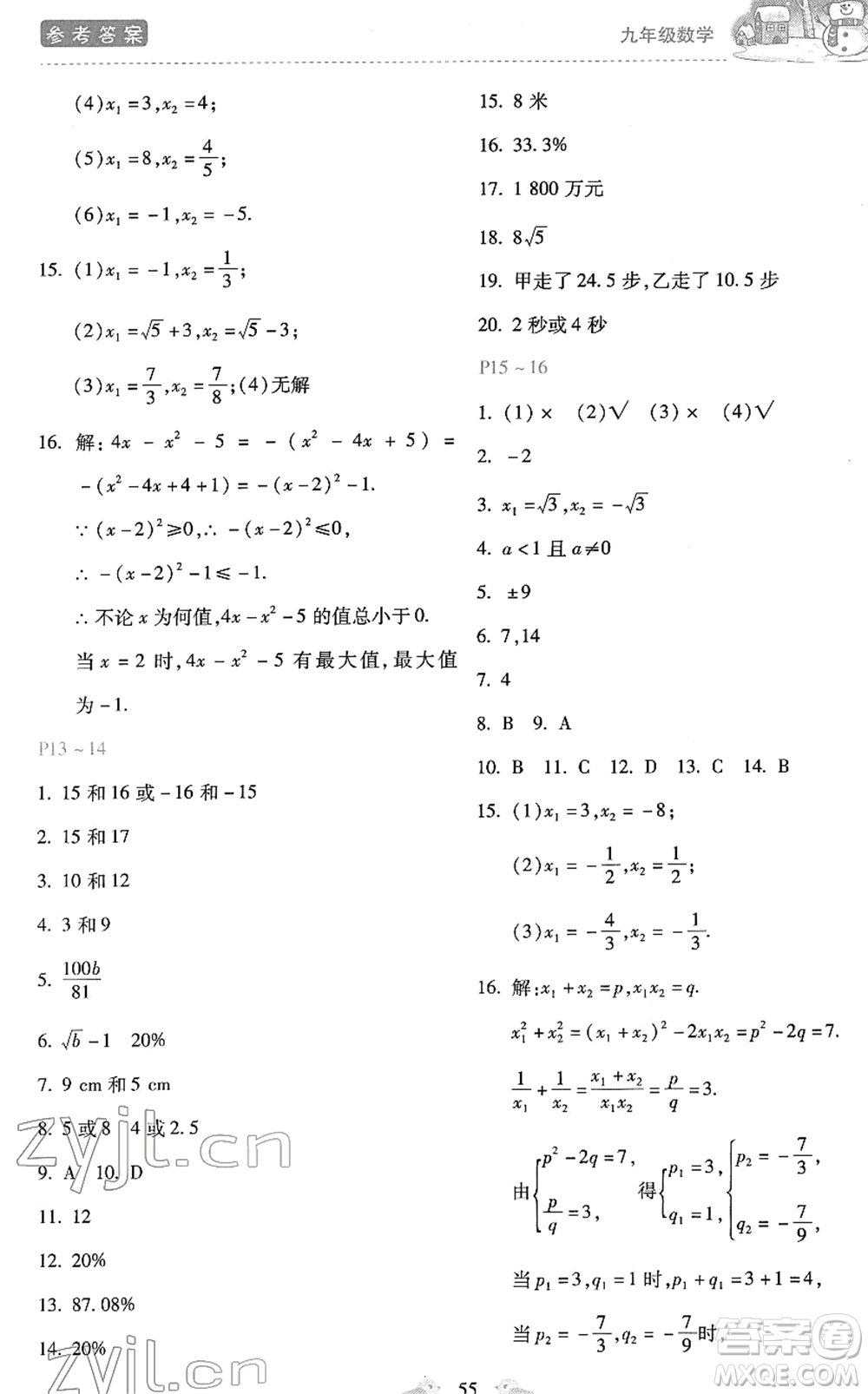 河北少年兒童出版社2022世超金典假期樂園寒假九年級數(shù)學(xué)JJ冀教版答案