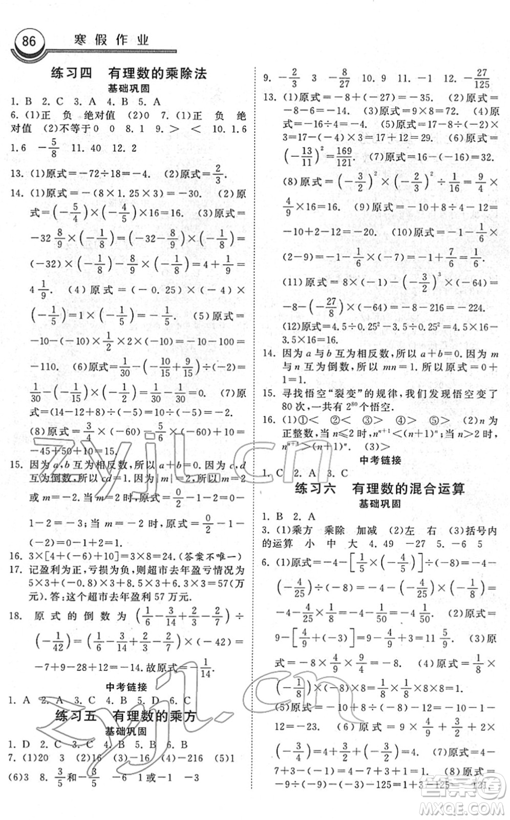 河北美術出版社2022一路領先寒假作業(yè)七年級數(shù)學國標版答案