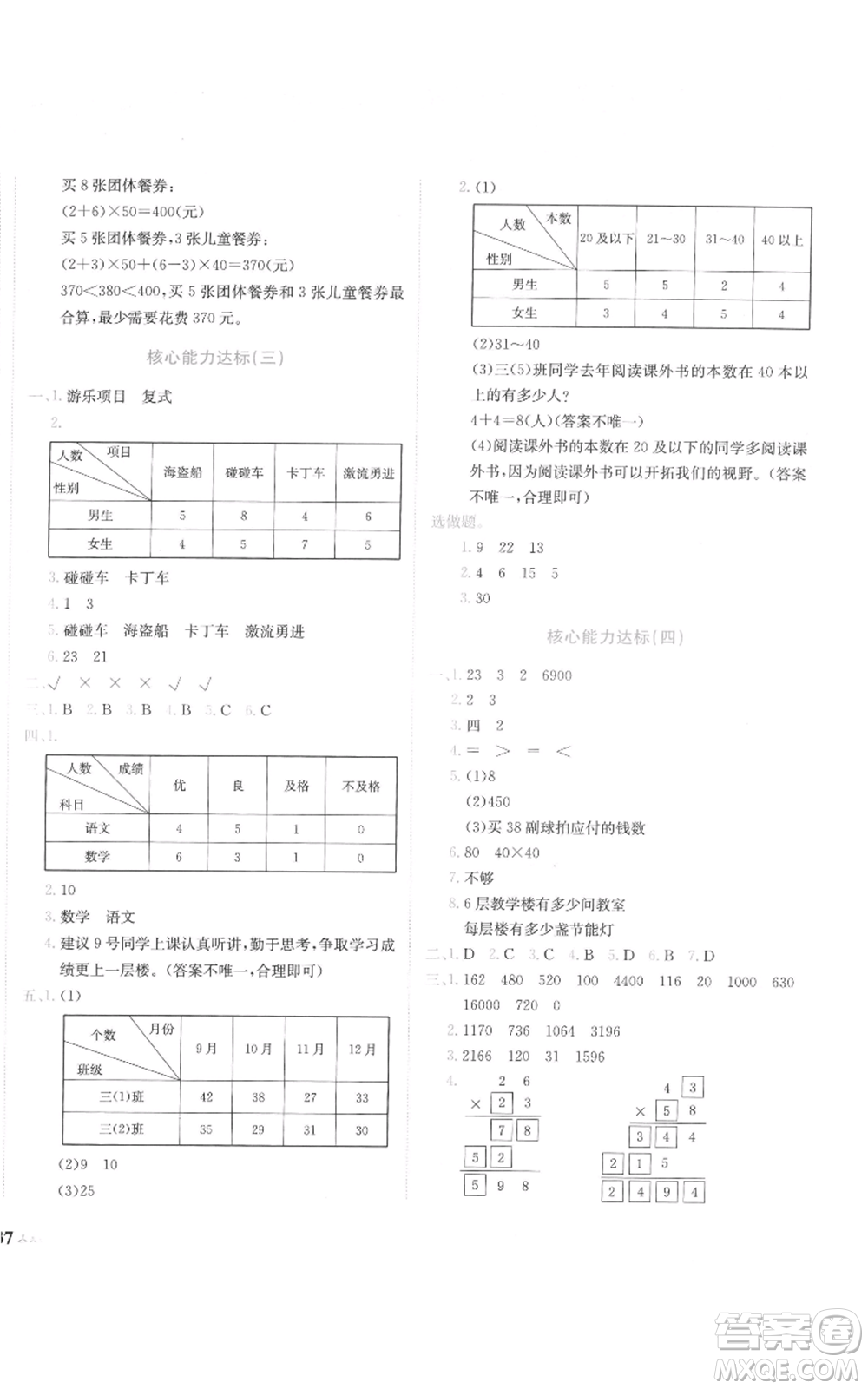 龍門書局2022黃岡小狀元達(dá)標(biāo)卷三年級數(shù)學(xué)下冊人教版參考答案