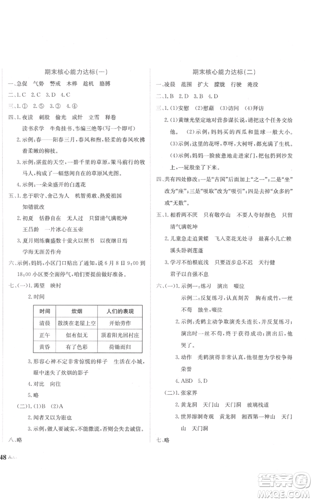 龍門書局2022黃岡小狀元達(dá)標(biāo)卷四年級(jí)語(yǔ)文下冊(cè)人教版參考答案