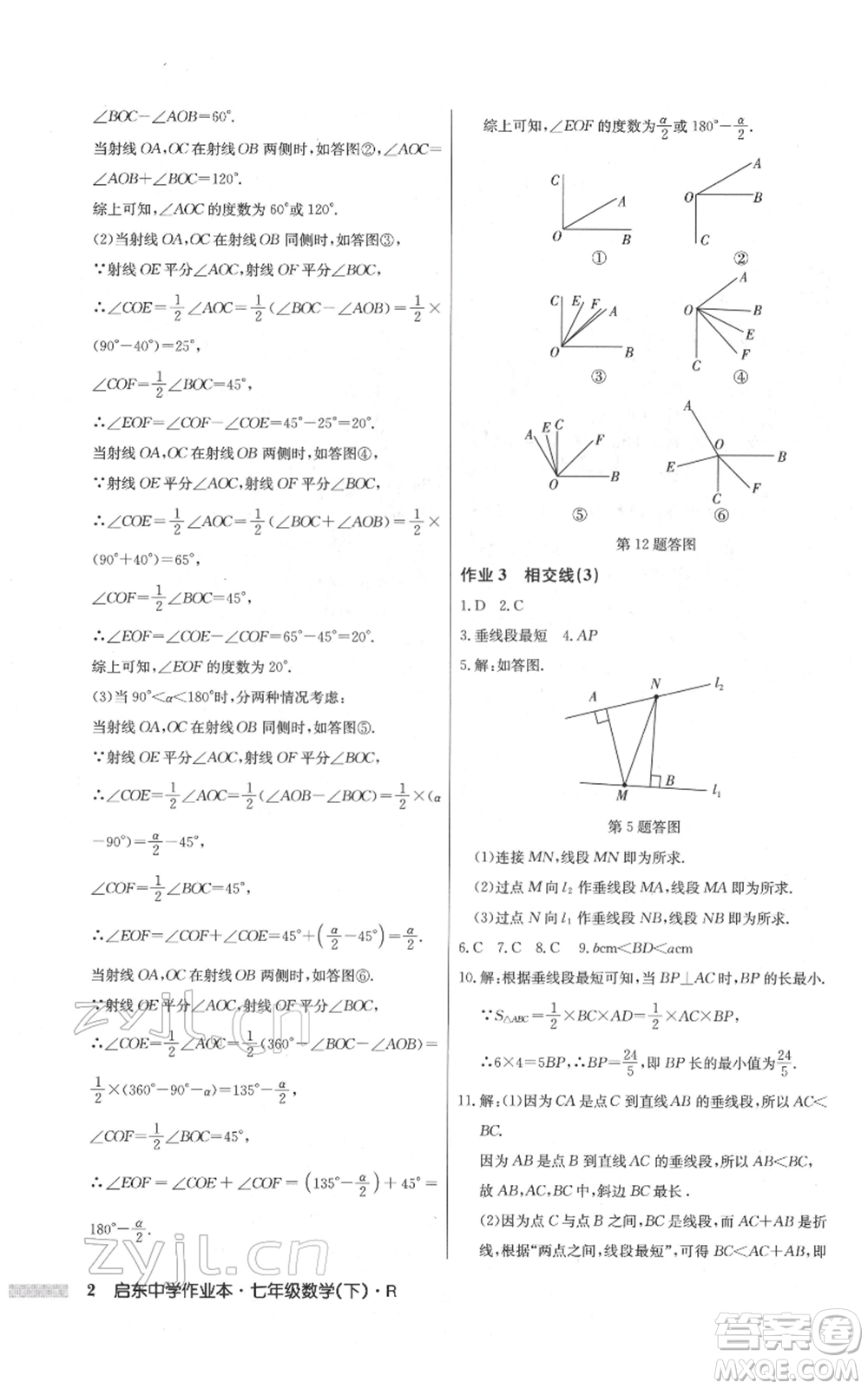 龍門書局2022啟東中學(xué)作業(yè)本七年級(jí)數(shù)學(xué)下冊(cè)人教版參考答案