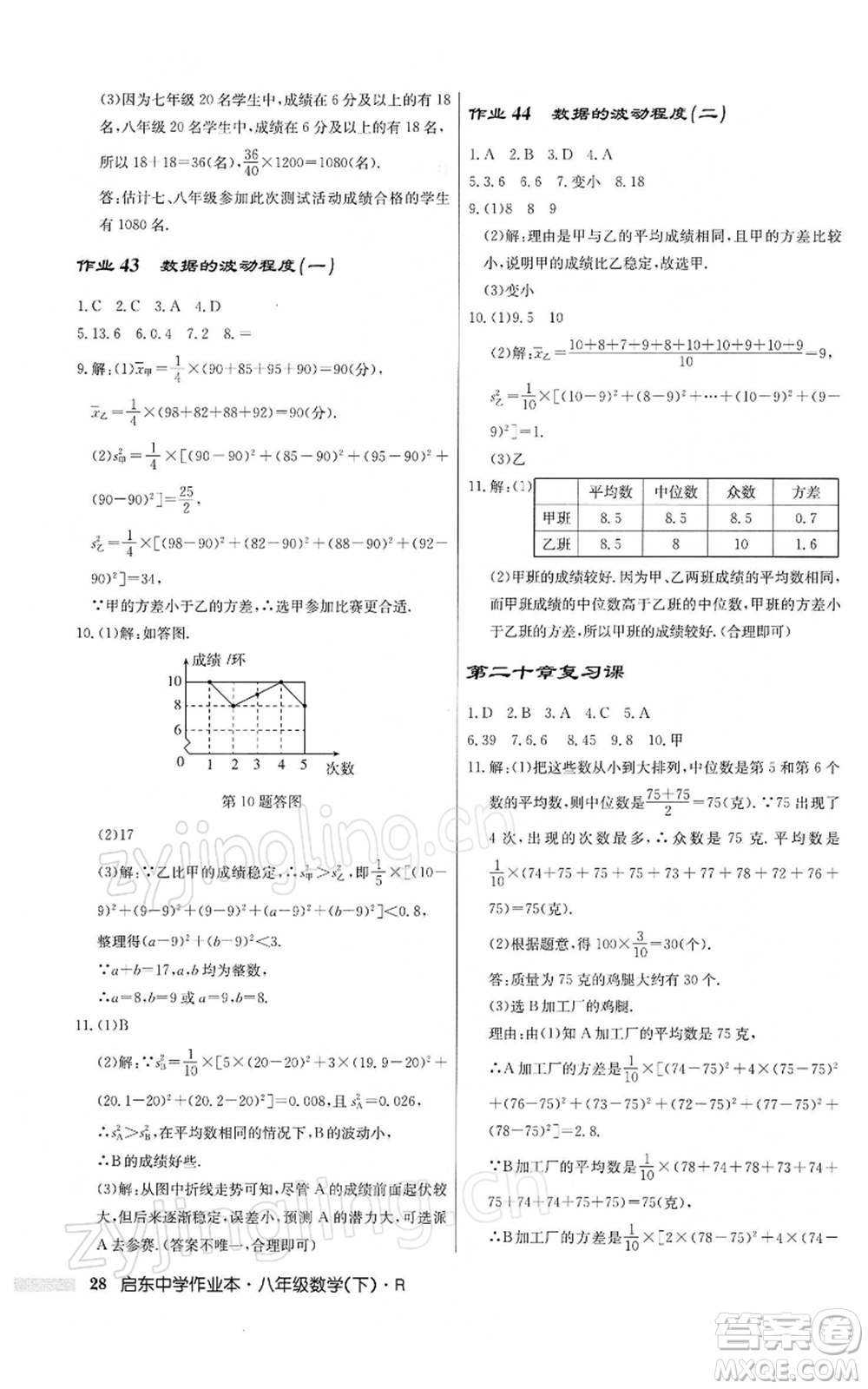 龍門書局2022啟東中學(xué)作業(yè)本八年級數(shù)學(xué)下冊人教版參考答案