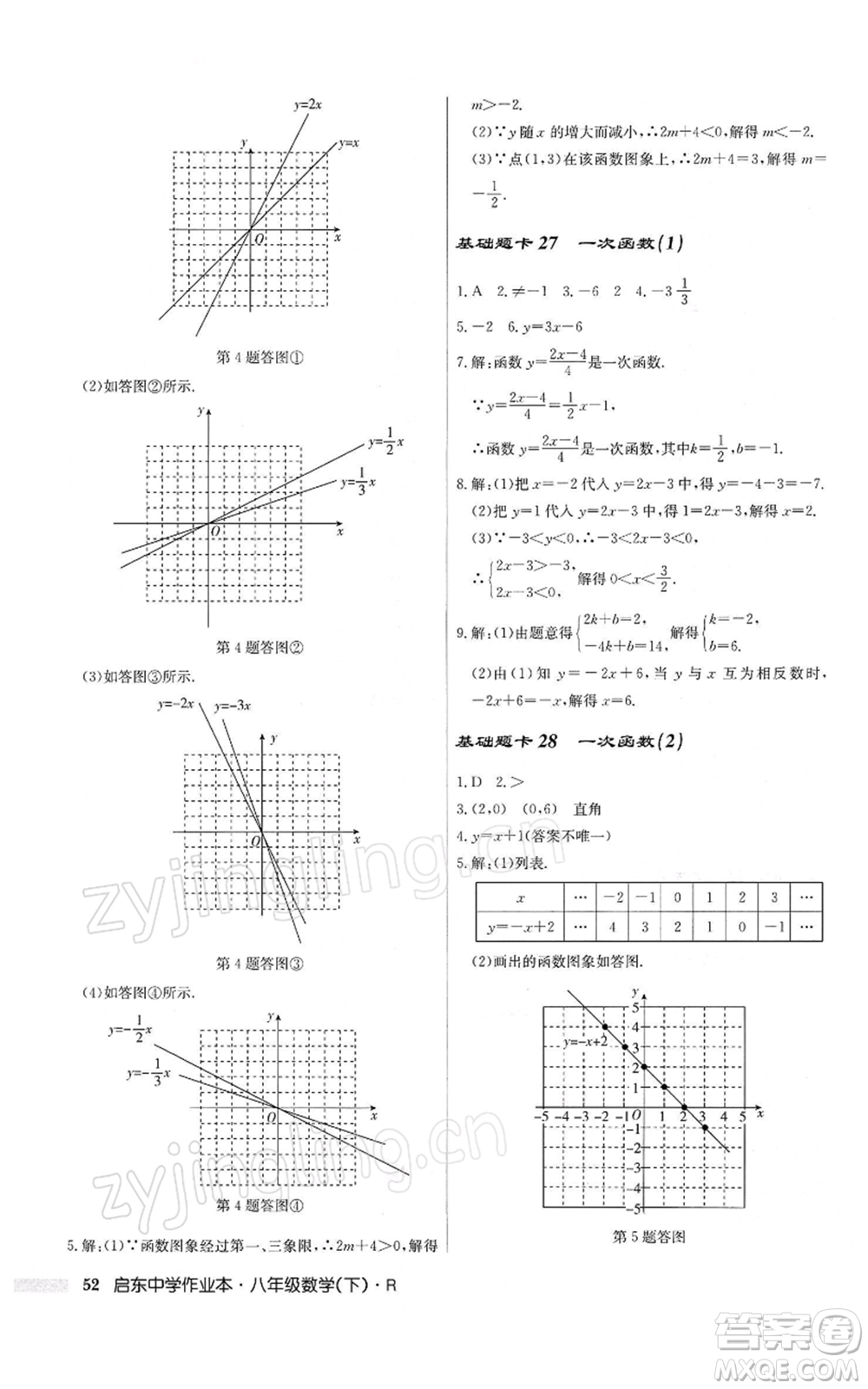 龍門書局2022啟東中學(xué)作業(yè)本八年級數(shù)學(xué)下冊人教版參考答案