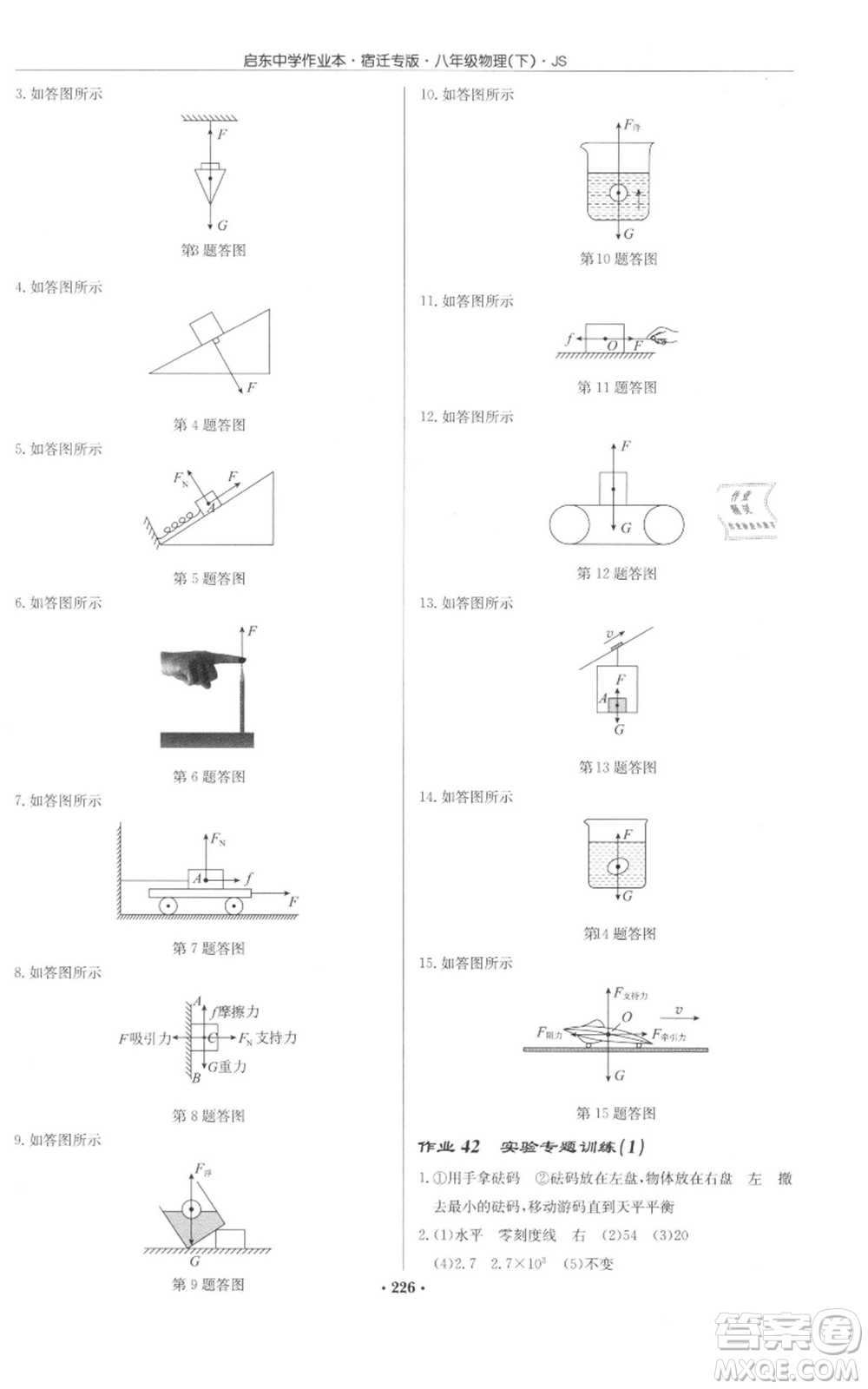 龍門書局2022啟東中學(xué)作業(yè)本八年級物理下冊蘇科版宿遷專版參考答案