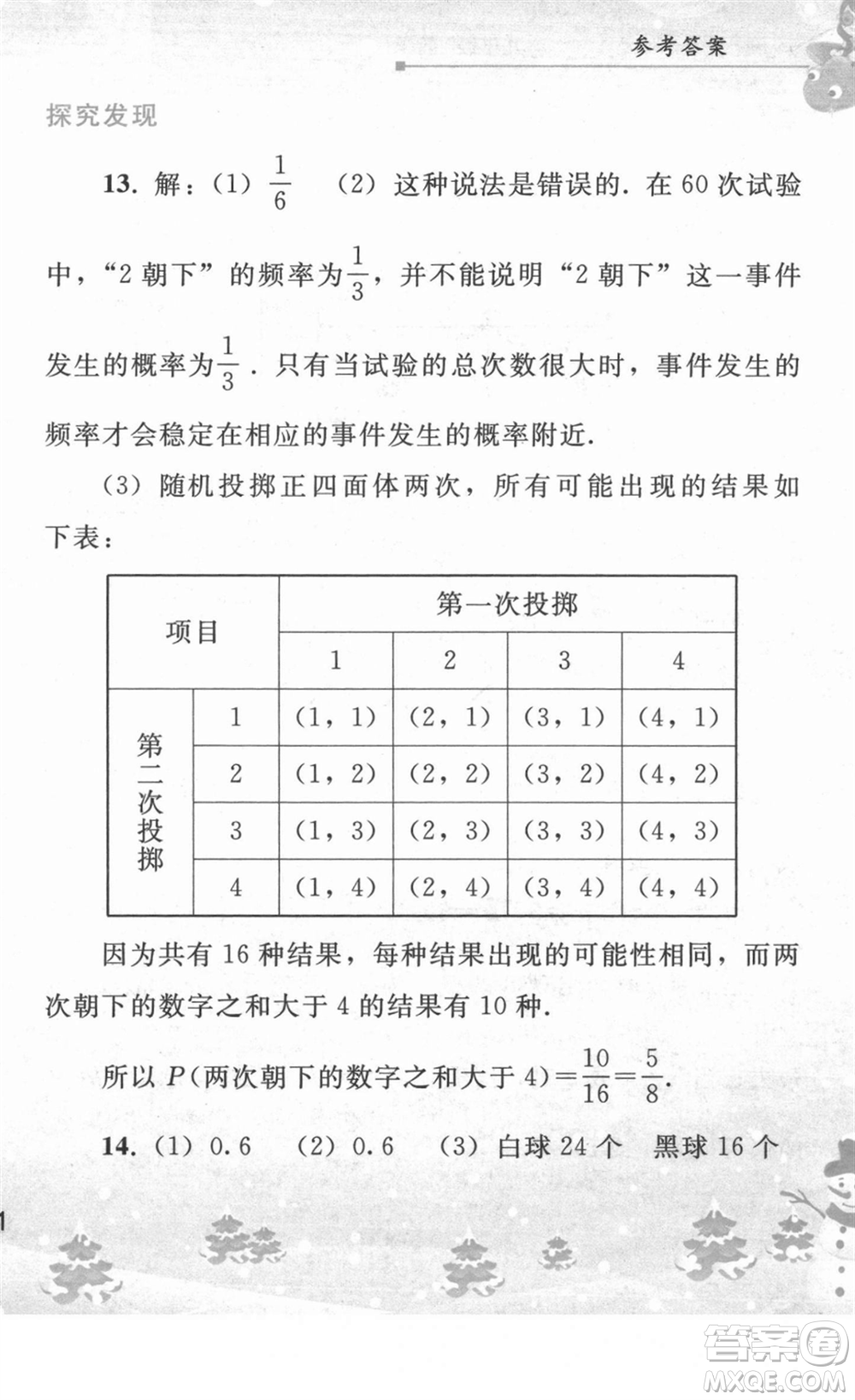 人民教育出版社2022寒假作業(yè)九年級數(shù)學人教版答案