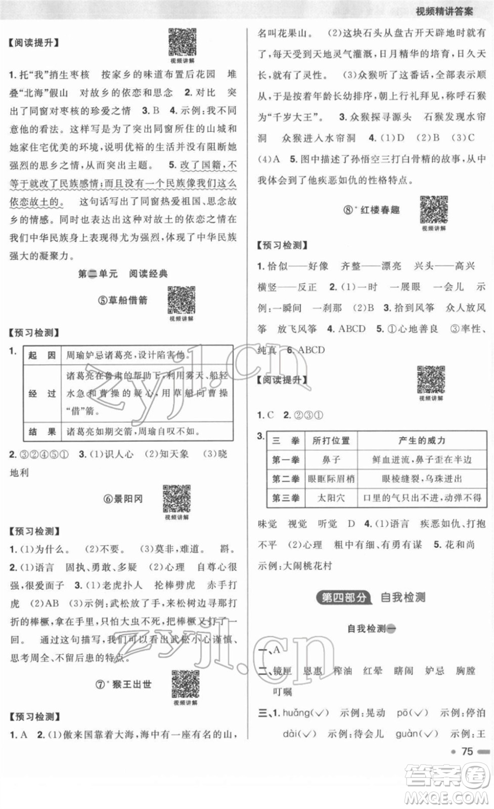 江西教育出版社2022陽光同學(xué)寒假銜接五年級語文人教版答案