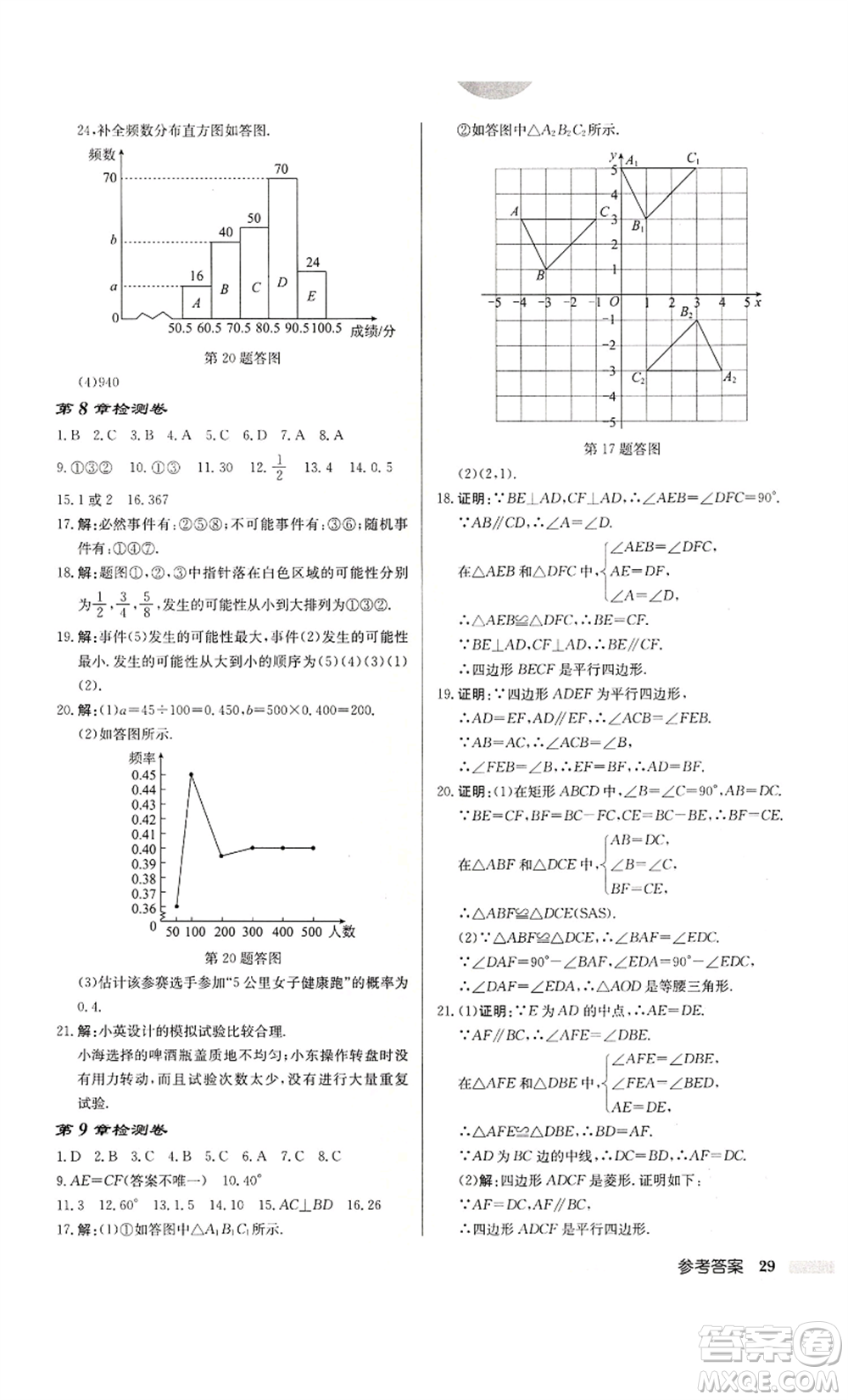 龍門書局2022啟東中學(xué)作業(yè)本八年級數(shù)學(xué)下冊蘇科版鹽城專版參考答案