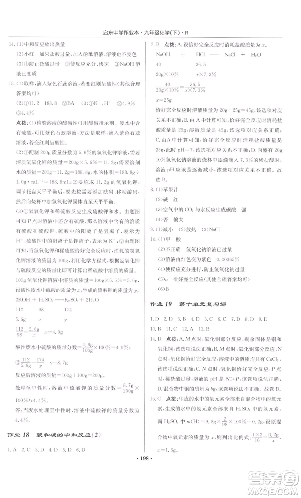 龍門書局2022啟東中學(xué)作業(yè)本九年級(jí)化學(xué)下冊(cè)人教版參考答案