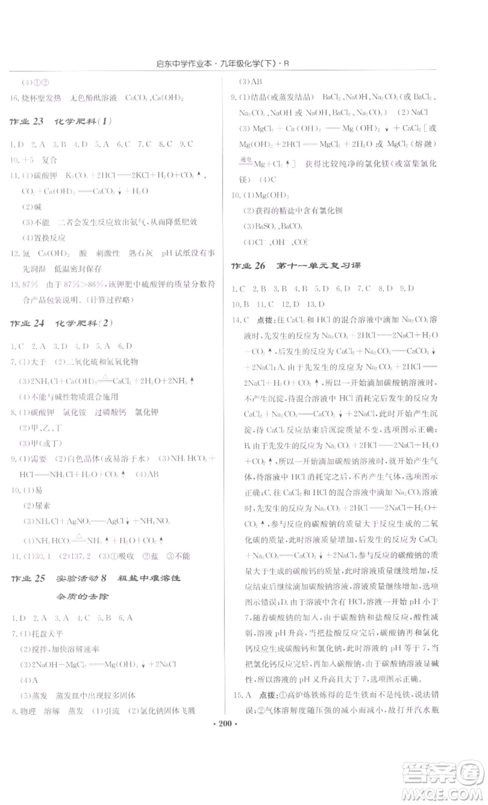 龍門書局2022啟東中學(xué)作業(yè)本九年級(jí)化學(xué)下冊(cè)人教版參考答案