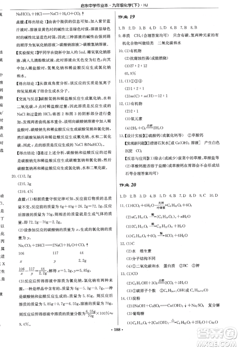 龍門書(shū)局2022啟東中學(xué)作業(yè)本九年級(jí)化學(xué)下冊(cè)滬教版參考答案