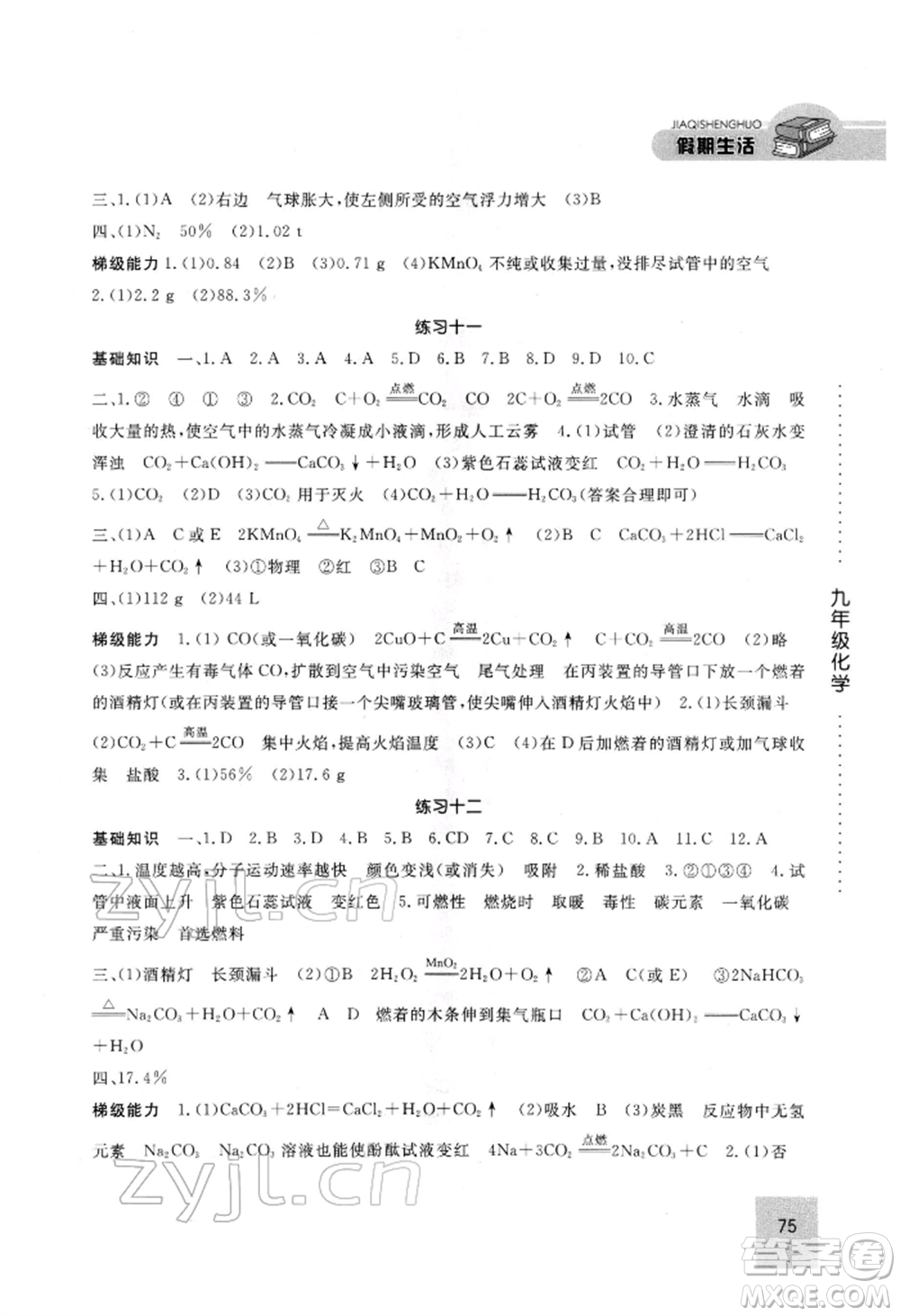 方圓電子音像出版社2022假期生活寒假九年級化學(xué)通用版參考答案