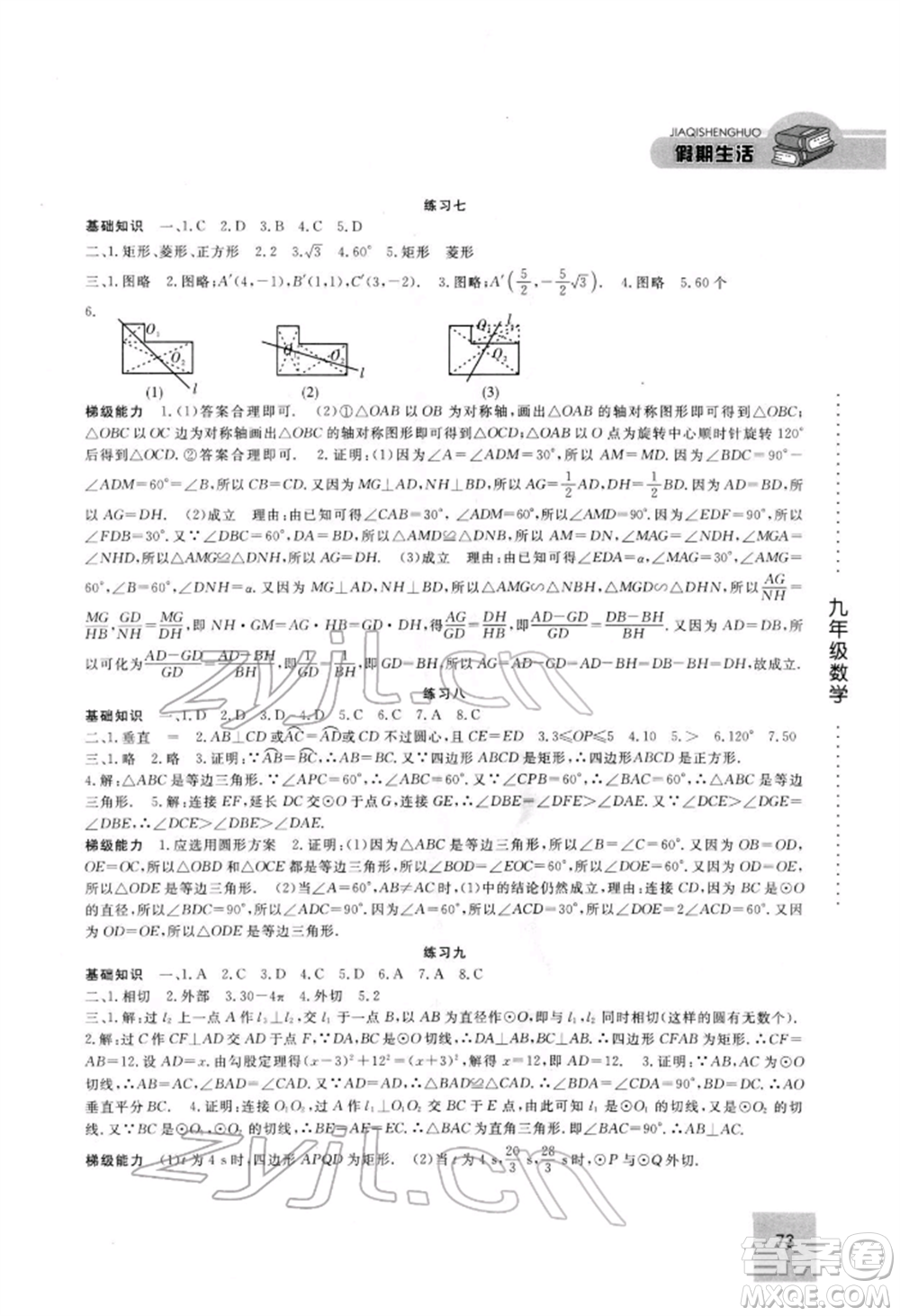 方圓電子音像出版社2022假期生活寒假九年級數(shù)學(xué)通用版參考答案