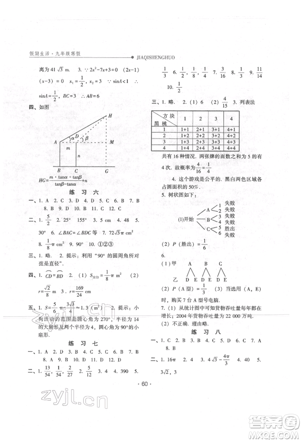 方圓電子音像出版社2022假期生活寒假九年級數(shù)學(xué)冀教版參考答案