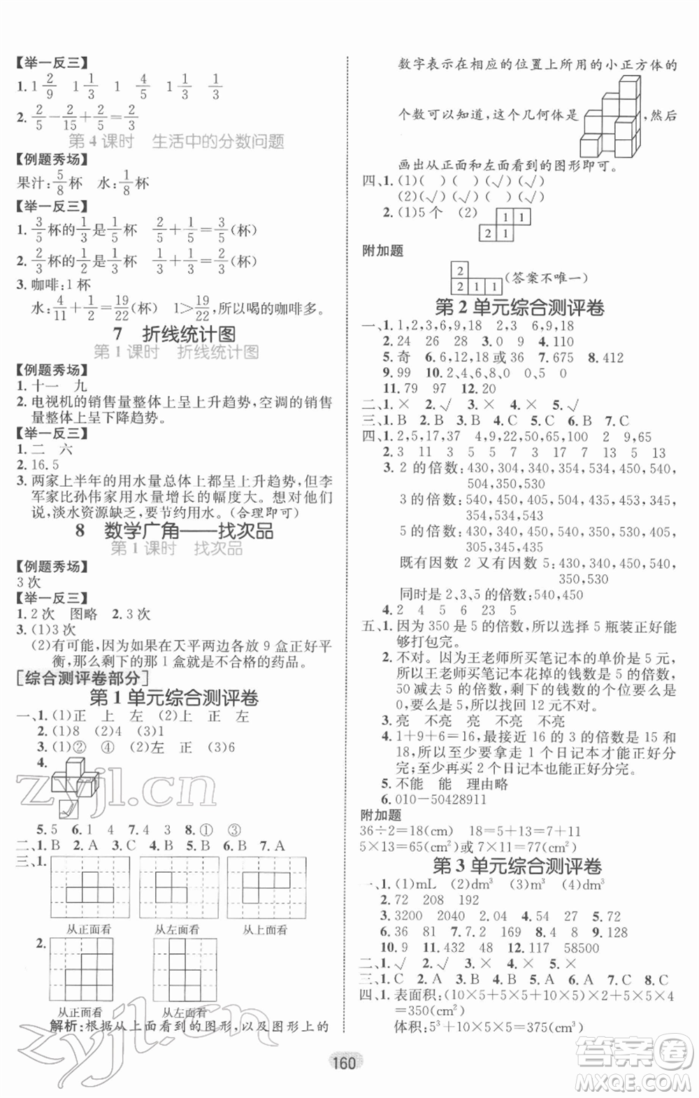 沈陽出版社2022黃岡名師天天練雙色版五年級數(shù)學下冊人教版參考答案