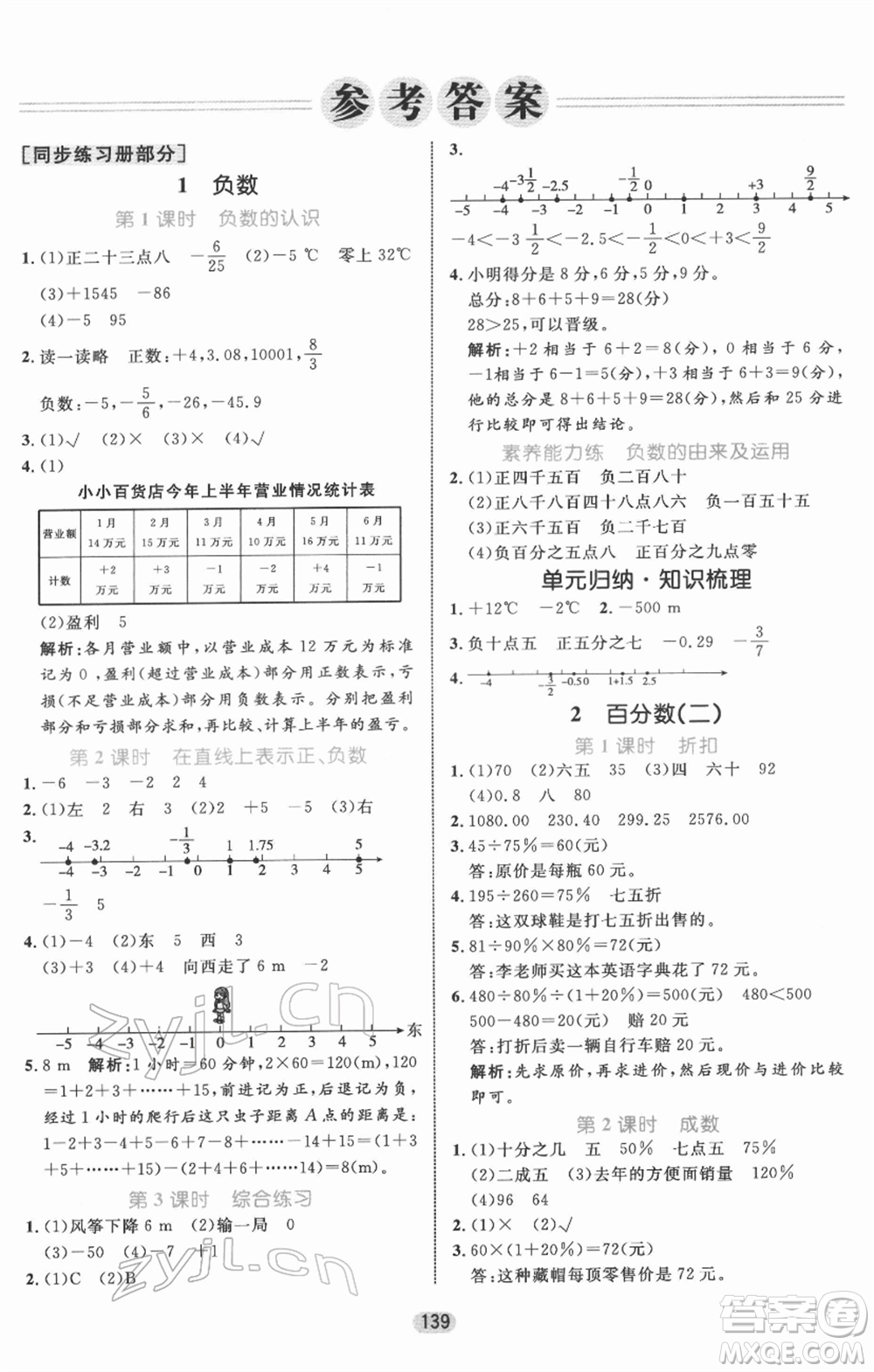 沈陽出版社2022黃岡名師天天練雙色版六年級數(shù)學下冊人教版參考答案