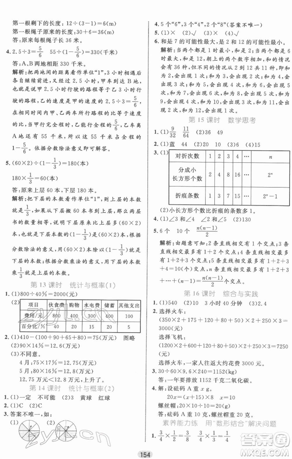 沈陽出版社2022黃岡名師天天練雙色版六年級數(shù)學下冊人教版參考答案