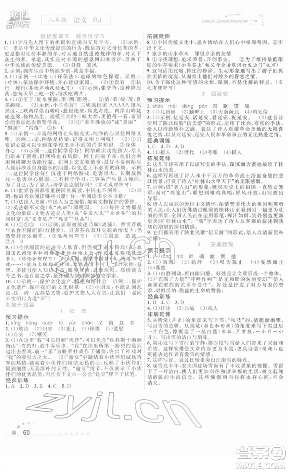 合肥工業(yè)大學(xué)出版社2022寒假總動員八年級語文RJ人教版答案