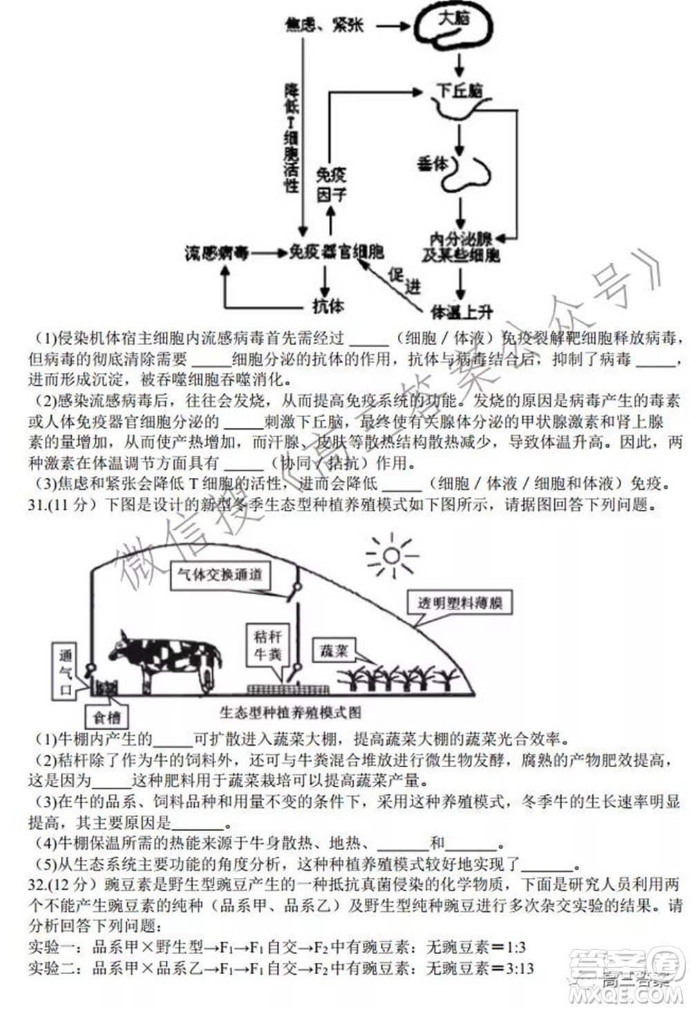 安徽省六校教育研究會(huì)2022屆高三聯(lián)考理科綜合能力測(cè)試答案