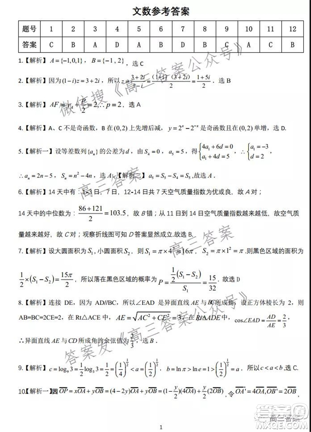 皖江名校2022屆高三第五次聯(lián)考文科數(shù)學(xué)試題及答案