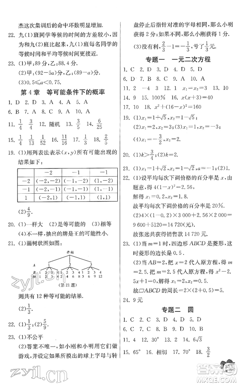 江蘇人民出版社2022快樂寒假九年級數(shù)學通用版答案