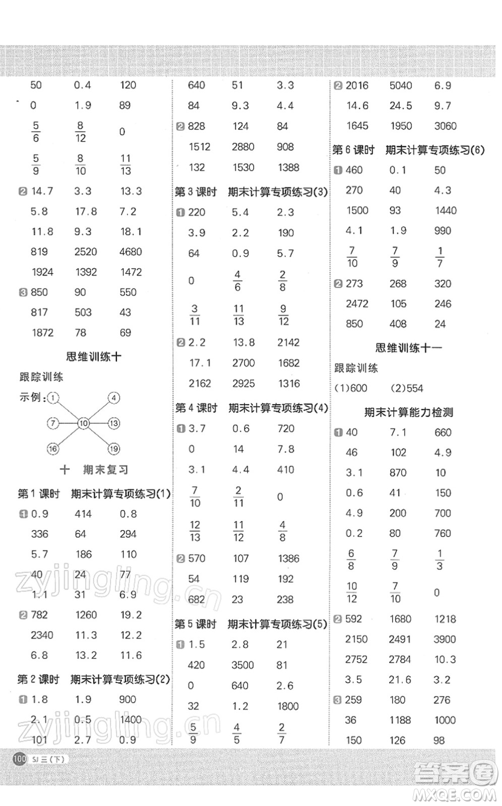 江西教育出版社2022陽光同學(xué)計算小達人三年級數(shù)學(xué)下冊SJ蘇教版答案